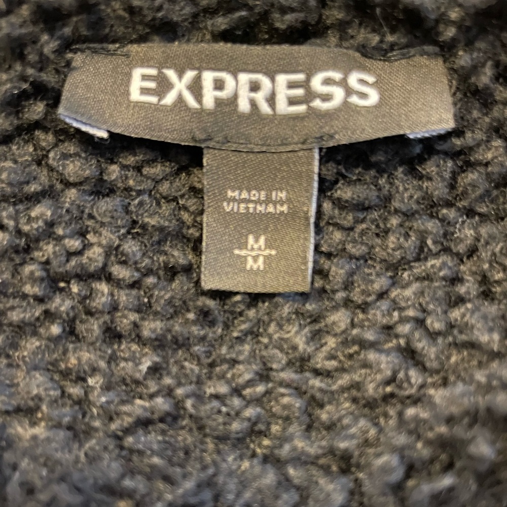 Express Sherpa Open Front Jacket Collar Soft Blac… - image 4